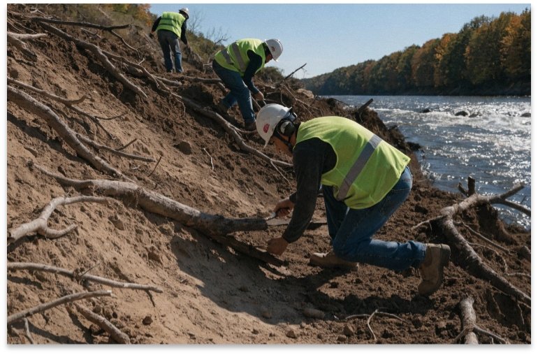 Subgrade preparation before laying geotextile filter fabric