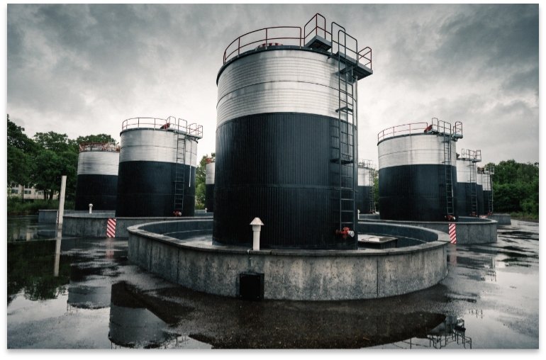 Secondary containment berms surrounding oil tanks